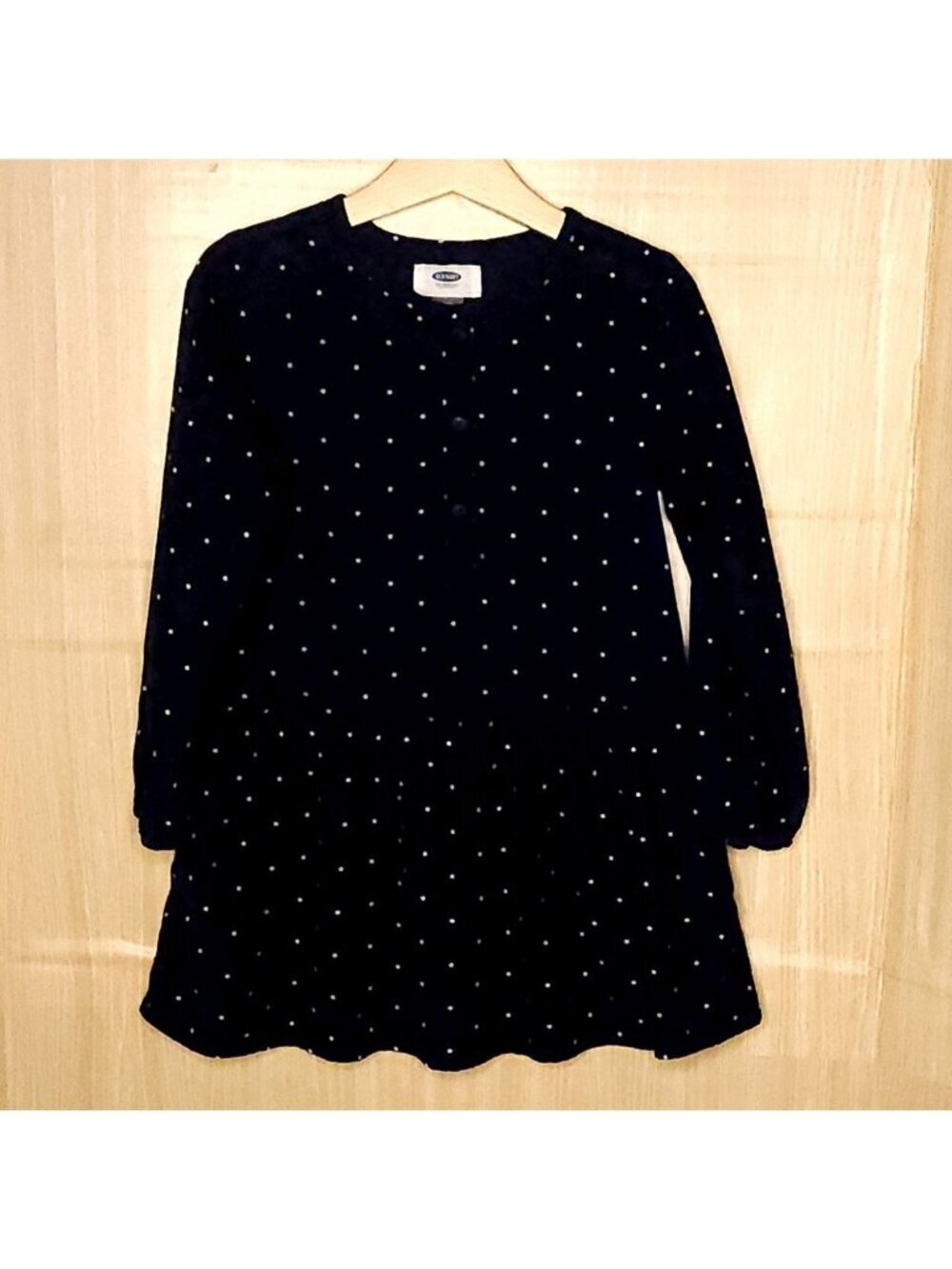 Old Navy Girls Navy Blue White Polka-dot Corduroy Long Sleeve Dress 5T